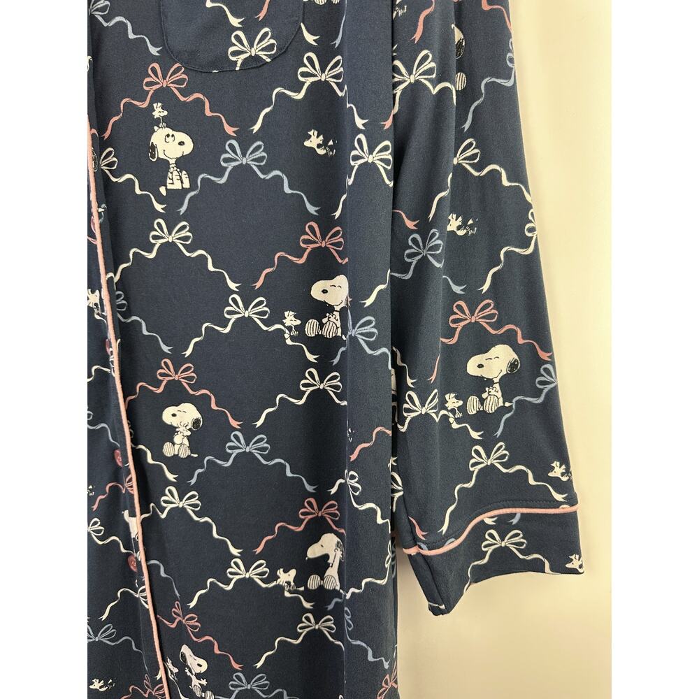 munki munki x Peanuts Sleep Shirt Dress Snoopy Print Navy Blue Button Medium - Picture 5 of 10
